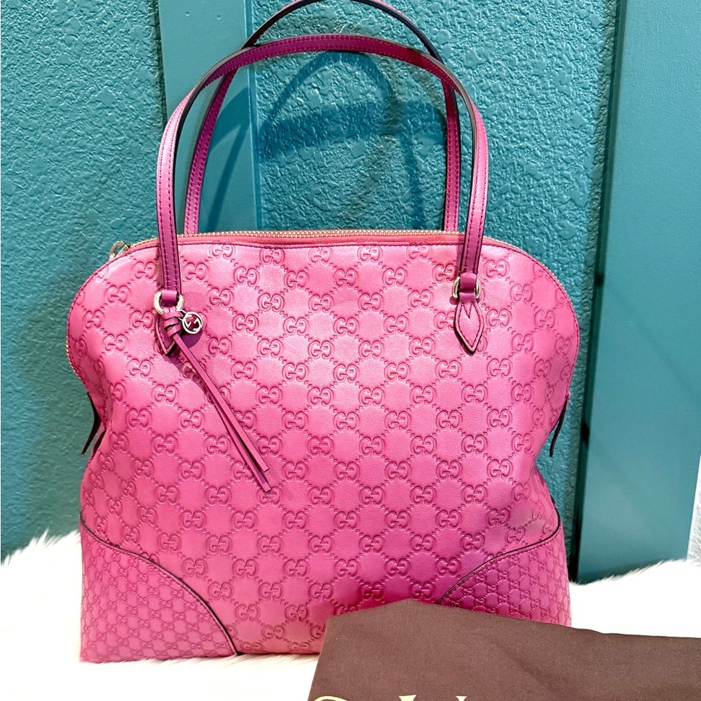 NEW Gucci Dome Bree Shoulder Bag Guccissima Medium In Dark Pink